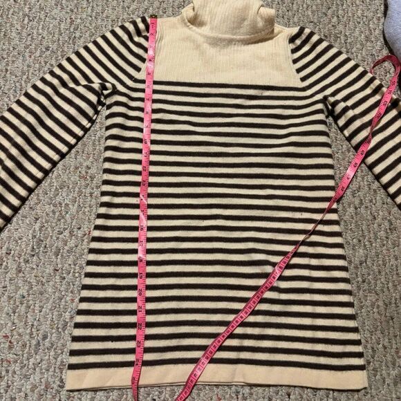 JUICY COUTURE Cashmere Sweater Tunic Striped Turtleneck Cream Brown- Size Medium - Picture 6 of 8